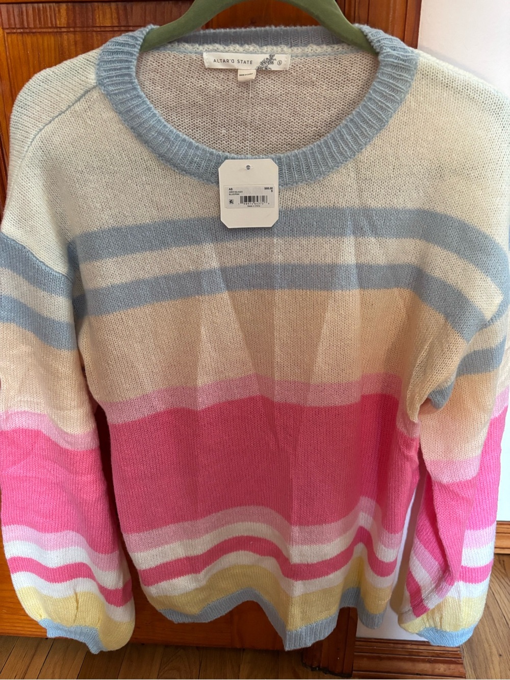 Altar'd State Pastel Striped Crewneck Sweater - Pink, Blue, Cream, Yellow